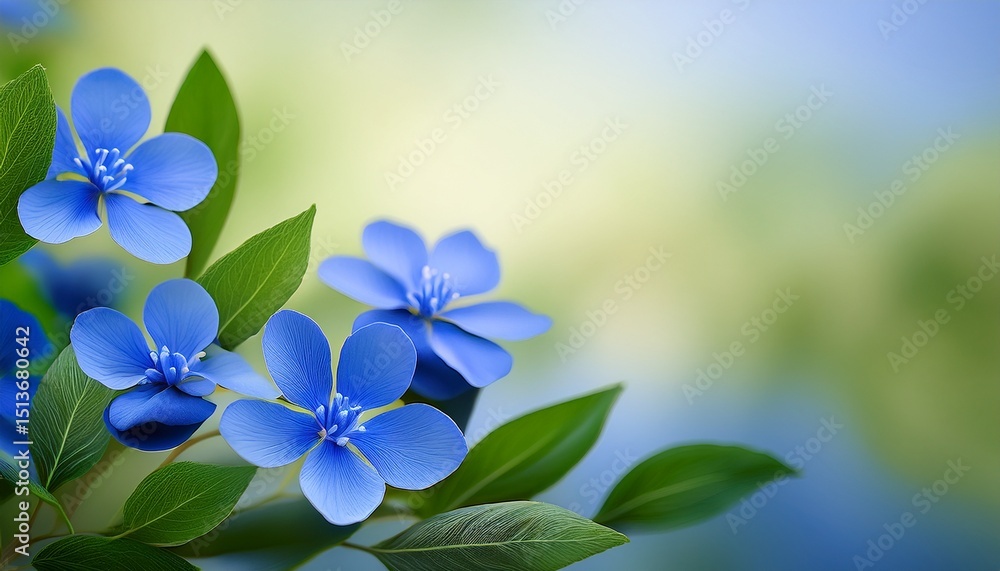 Naklejka premium beautiful blue flowers and green leaves on soft background