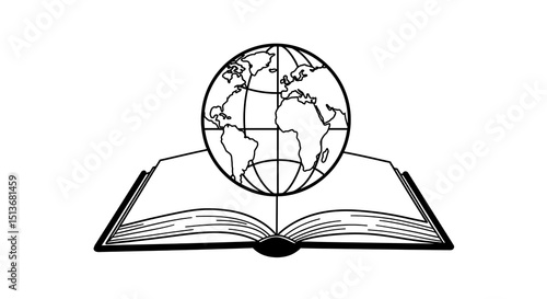 Open book with a globe above it, representing knowledge and global perspective