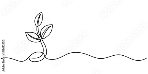sprout continuous one line drawing, sprout continuous one line drawing. Seeds sprouting in the ground. Growth, seedling, gardening concept one line. Plant growth process Vector illustration. 