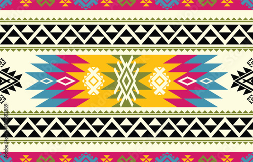 Ethnic Geometric Design.Ethnic Pattern in tribal, folk embroidery abstract art colorful. ornament print. Ethnic Geometric Design for wallpaper,carpet, clothing, fashion, fabric.	