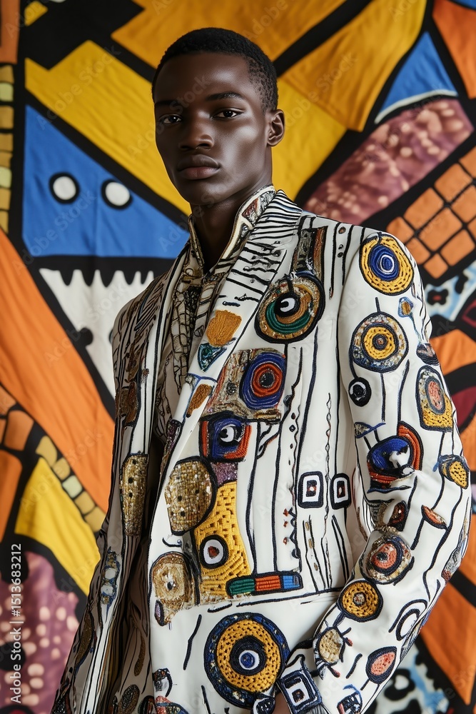 Obraz premium Bold expression of cultural heritage shines through vibrant fashion in a striking studio portrait