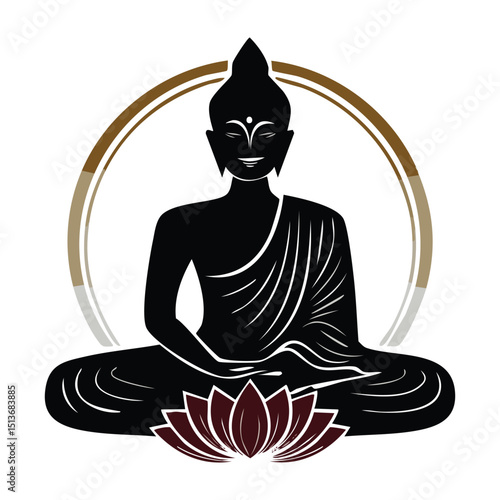 buddha statue silhouette, vector illustration.