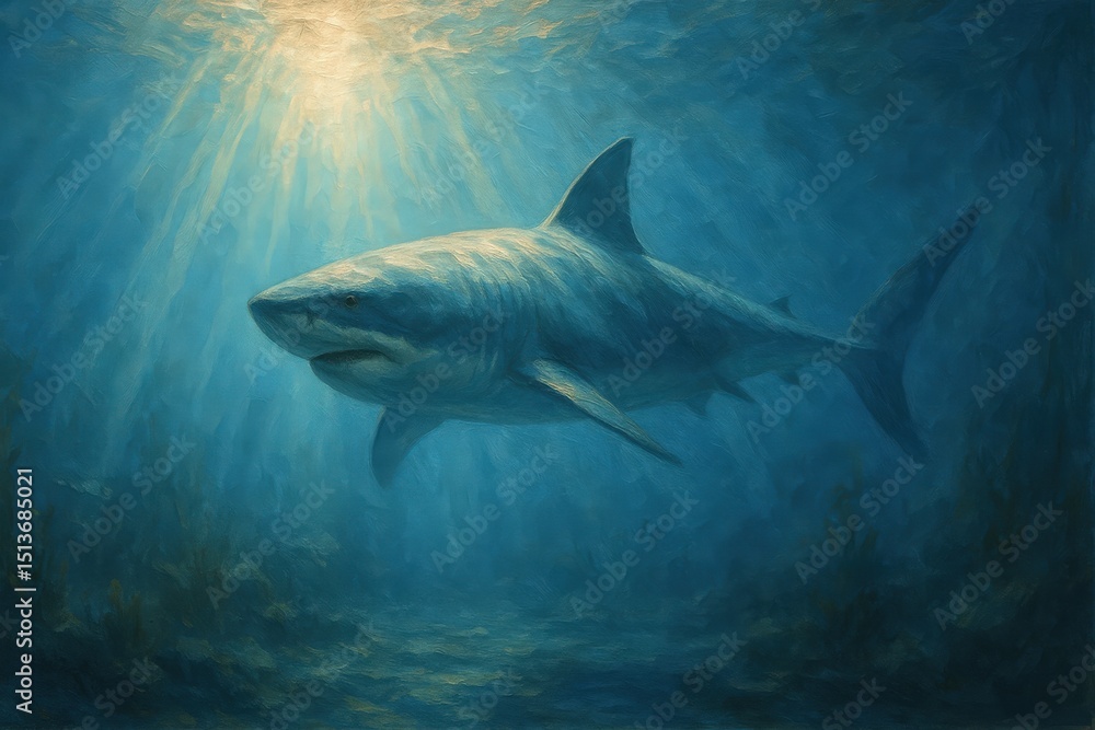 Fototapeta premium Shark Swimming Underwater Painting