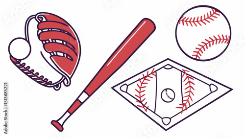 Baseball Icons and Players – Bats, Gloves, Balls, Fields, and Action Graphics