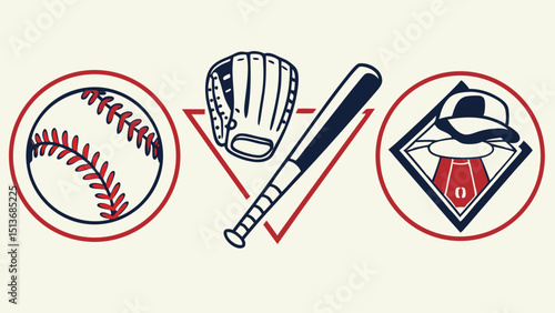 Baseball Icons and Players – Bats, Gloves, Balls, Fields, and Action Graphics