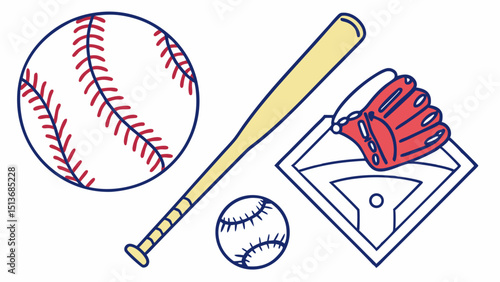 Baseball Icons and Players – Bats, Gloves, Balls, Fields, and Action Graphics