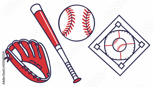 Baseball Icons and Players – Bats, Gloves, Balls, Fields, and Action Graphics