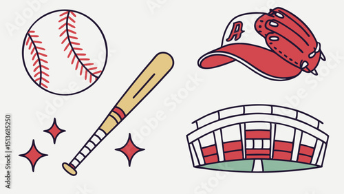 Baseball Icons and Players – Bats, Gloves, Balls, Fields, and Action Graphics