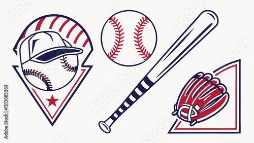Baseball Icons and Players – Bats, Gloves, Balls, Fields, and Action Graphics