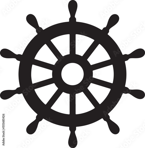 Ship wheel silhouette vector, Ship steering silhouette, Steering wheel icon