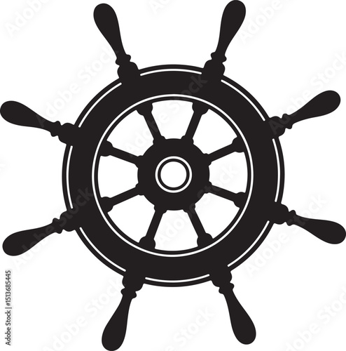 Ship steering wheel silhouette, Ship wheel vector, Steering wheel icon