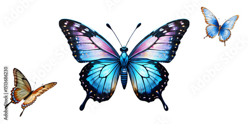Symbolic butterfly flying, graceful pose, transparent background.