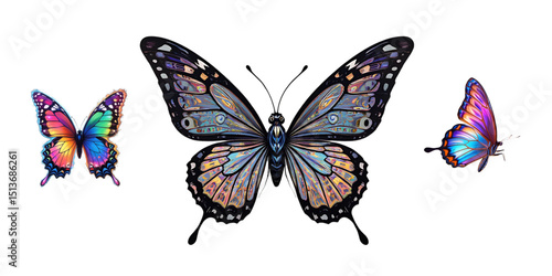 Symbolic butterfly flying, graceful pose, transparent background.