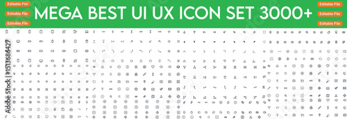 Big collection of minimalist and simple UxUi web icons. Set of 3000 editable stroke icons. Vector illustrator. Suitable for Web Page, Mobile App, Web, Print.and line icon set mega line icon ...