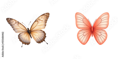 Elegant butterfly soaring, soft glowing wings, clear background.