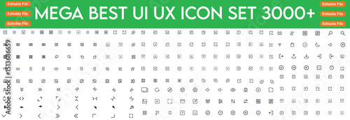 Big collection of minimalist and simple UxUi web icons. Set of 3000 editable stroke icons. Vector illustrator. Suitable for Web Page, Mobile App, Web, Print.and line icon set mega line icon ...