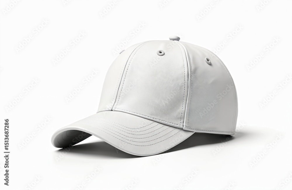 Obraz premium White baseball cap isolated on white background. Front view cap template for branding, mockup design. Accessory for casual wear, sport, fashion style. Empty cap for advertising.