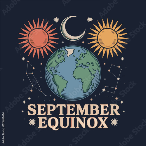 September Equinox T-shirt design, Autumn Equinox Celebration Featuring Diverse People and Harvest