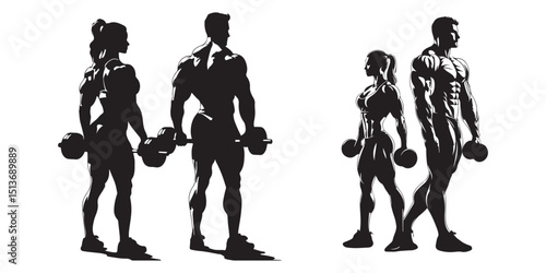  Gym Fitness Workout Silhouette Collection Exercise Poses Vector Illustration for Training and Sports Design