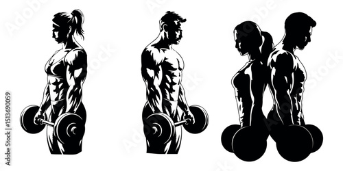  Gym Fitness Workout Silhouette Collection Exercise Poses Vector Illustration for Training and Sports Design