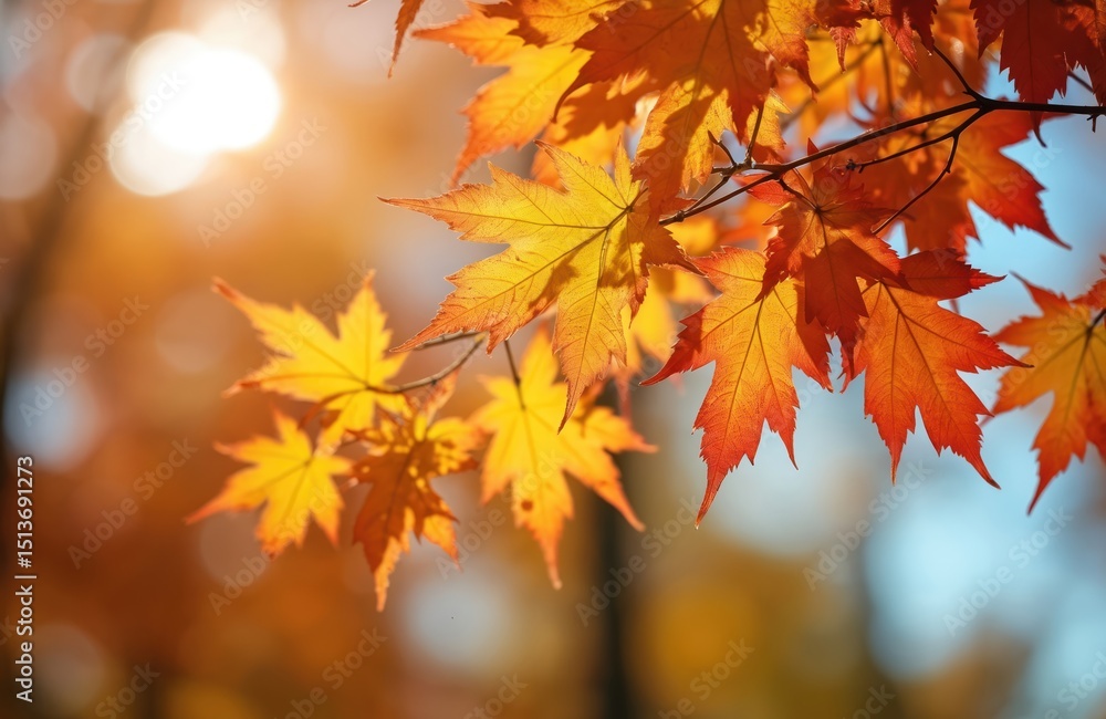Close-up of bright yellow and red maple leaves on fall tree branches. Vibrant blurred background in autumn park. Sunny seasonal nature scene. Beautiful nature, eco concept. Close-up of bright yellow and red maple leaves on fall tree branches. Vibrant blurred background in autumn park. Sunny seasonal nature scene. Beautiful nature, eco concept.