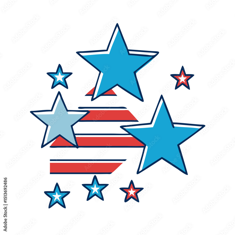 Stylized Patriotic Illustration Featuring Stars and Stripes in Blue and Red Colors Stylized Patriotic Illustration Featuring Stars and Stripes in Blue and Red Colors