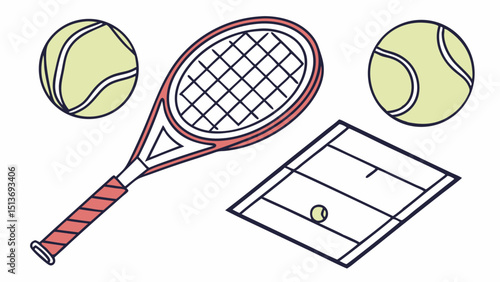 Tennis Line Art – Racket, Ball, Court, Match, Championship