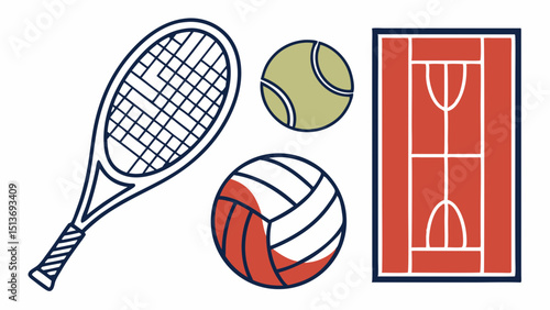 Tennis Line Art – Racket, Ball, Court, Match, Championship