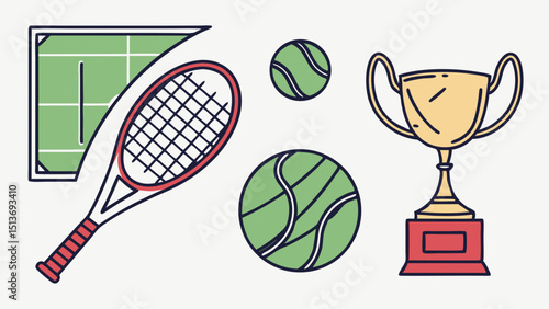 Tennis Line Art – Racket, Ball, Court, Match, Championship