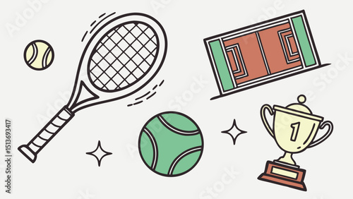 Tennis Line Art – Racket, Ball, Court, Match, Championship