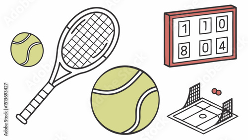 Tennis Line Art – Racket, Ball, Court, Match, Championship
