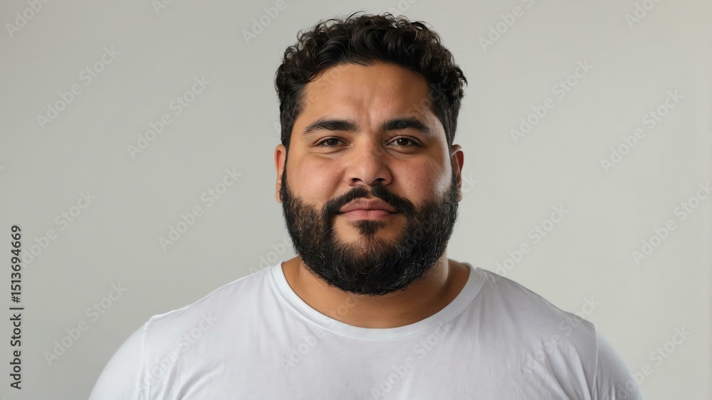 Obraz premium Plus size Hispanic man plain white background, looking proud