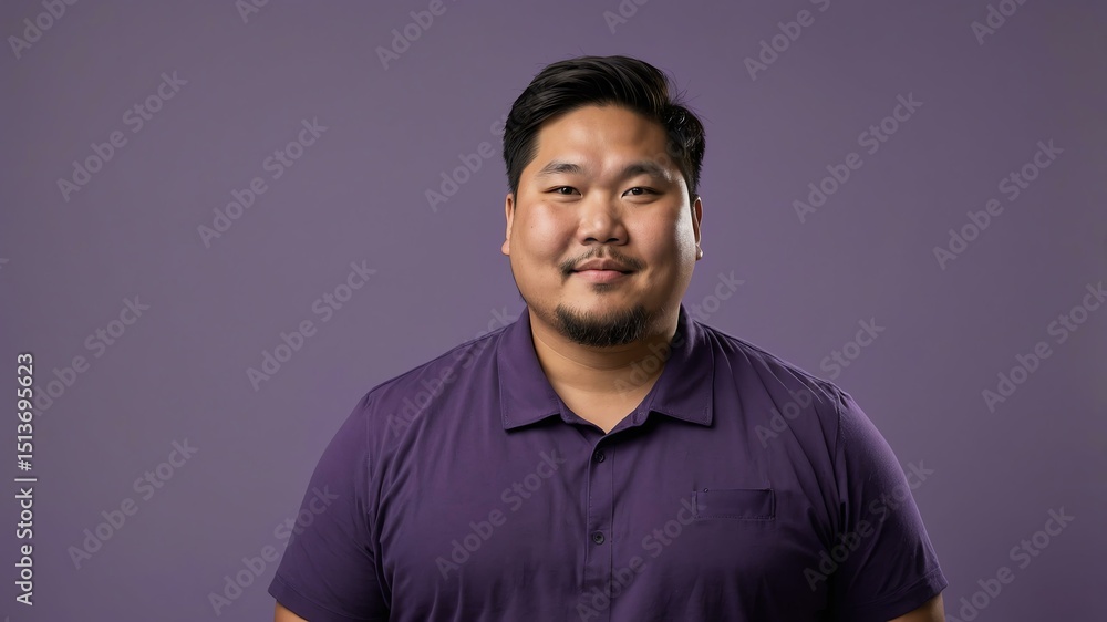 Obraz premium Plus size Asian man plain purple background, looking proud