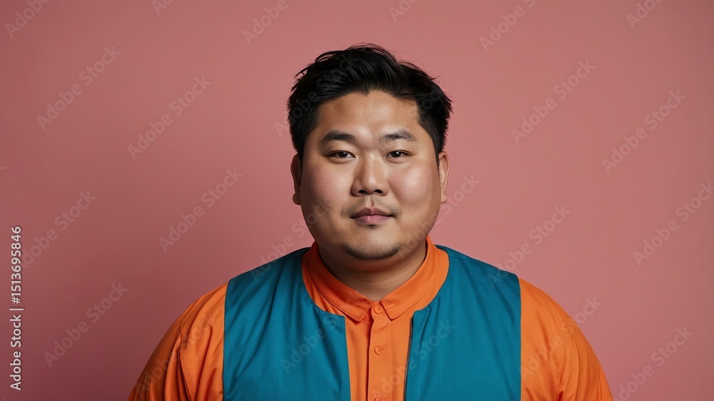 Obraz premium Plus size Asian man plain colorful background, looking proud
