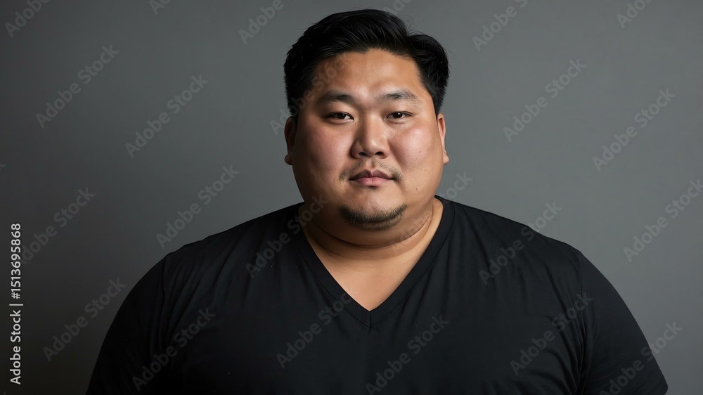 Fototapeta premium Plus size Asian man plain black background, looking proud