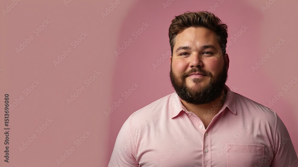 Fototapeta premium Plus size American man plain pink background, looking proud