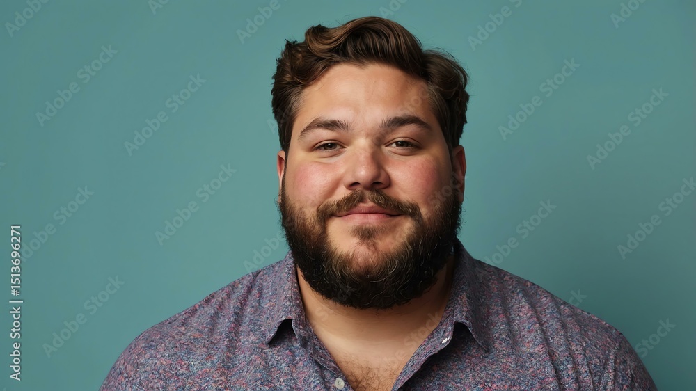 Obraz premium Plus size American man plain colorful background, looking proud