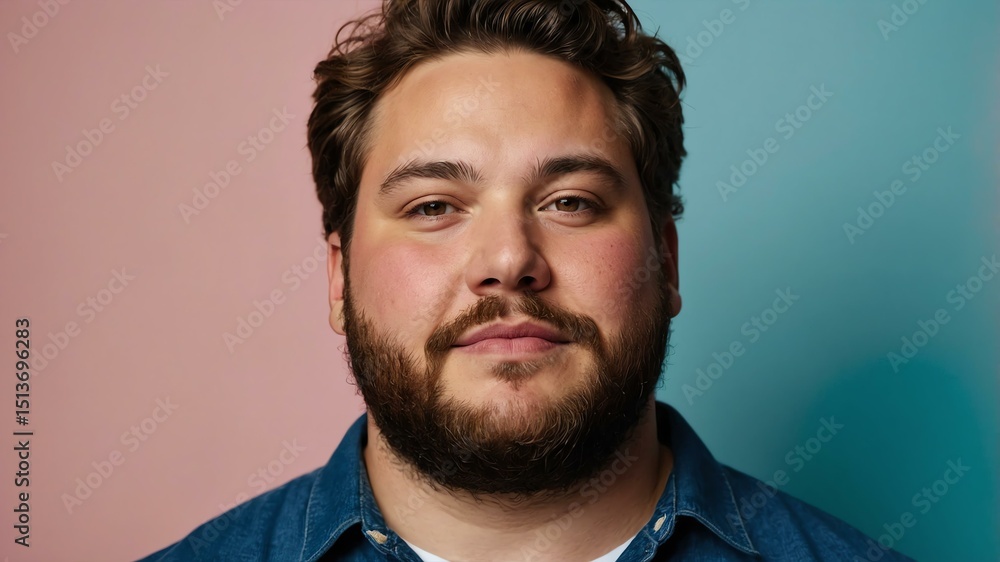Obraz premium Plus size American man plain colorful background, looking proud