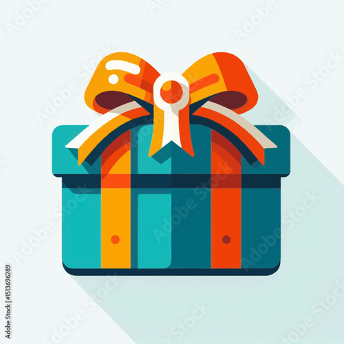 A flat vector illustration of a teal gift box with orange and white ribbons. Use this for celebrations, gifts, or e-commerce websites/blogs.