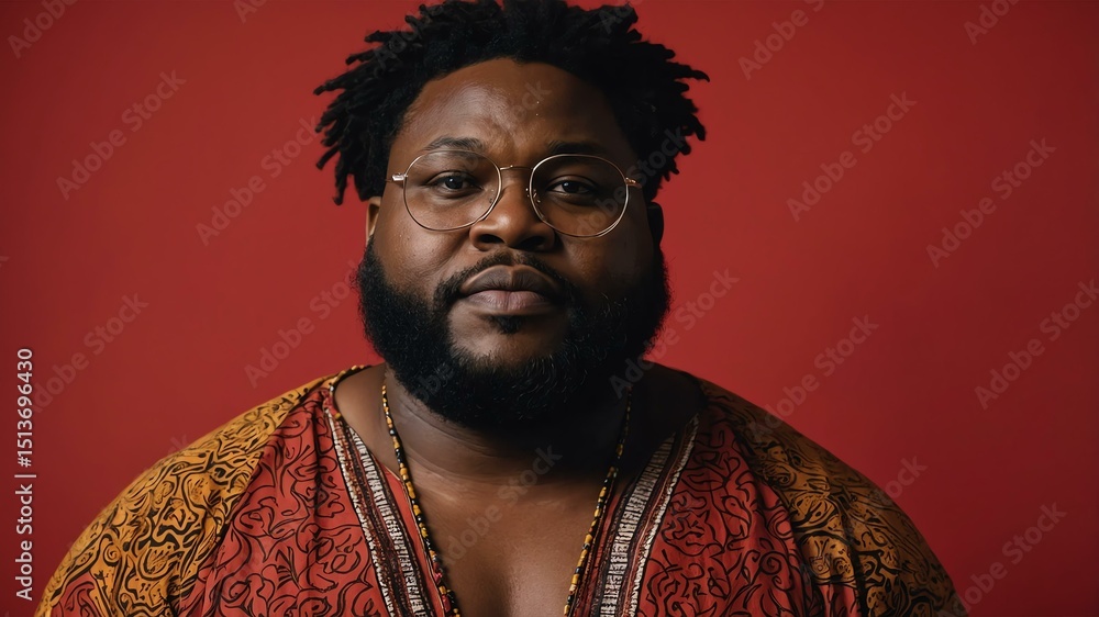 Obraz premium Plus size African man plain red background, looking proud