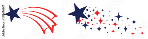 shooting stars design for American independence day banner, poster greetings. red and blue shooting stars. star firework celebrate USA independence day. fire works 4th of july. vector illustration