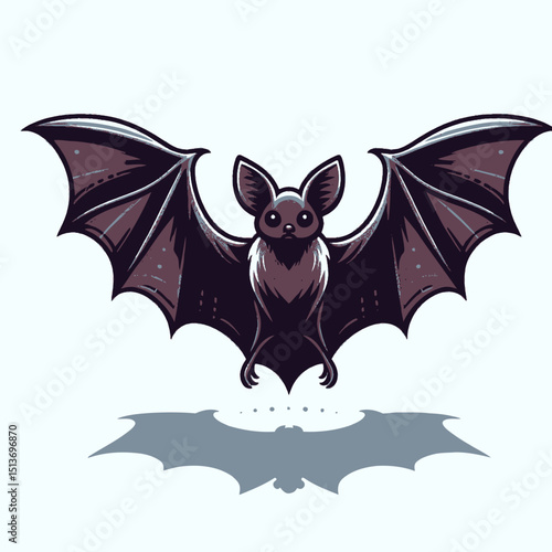 A stylized bat with outstretched wings, in shades of black and purple, casting a shadow. Use this for Halloween, nocturnal animals, or spooky themes on websites/blogs.