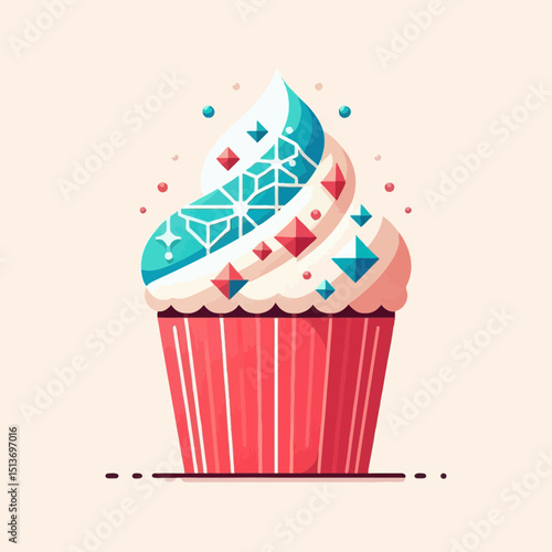 Geometric cupcake with colorful frosting. Use for food, design, or party blogs/sites.