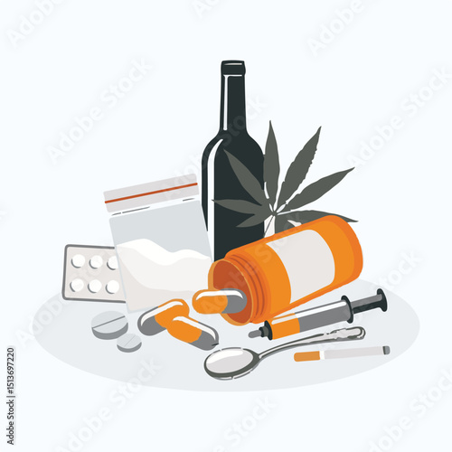 Police Stop Drug Use – Crime Prevention Vector Concept - School Anti-Drug Campaign Vector – Educational Awareness Design - Drug Abuse Infographic Template – Flat Vector with Icons