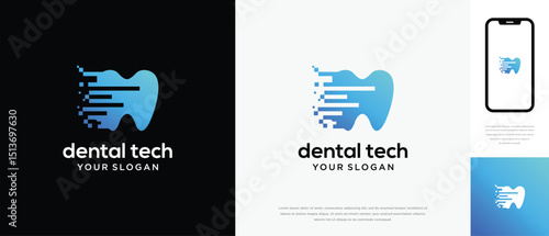 Dentistry technology logo design template. Dentistry digital technology logo design vector icon	