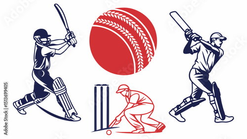 Cricket Line Art – Batsman, Bowler, Ball, Stumps, Game Moments