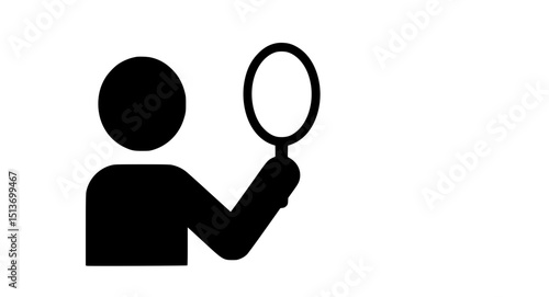 Man looking in mirror black and white icon
