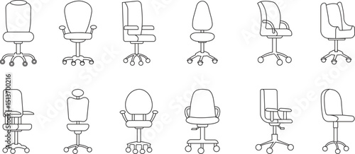 Office chairs icons set. Comfortable armchair collection. Furniture chair seats for work and home interior in line style