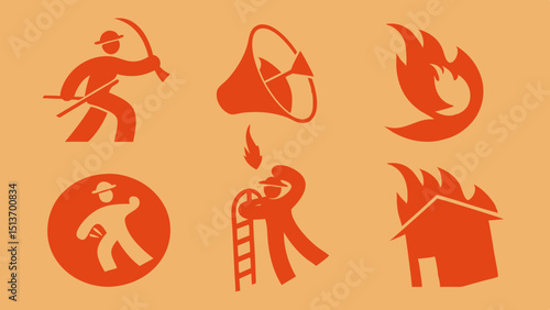 Fire and Flame Icons – Torch, Campfire, Fireplace, Fire Safety Symbols