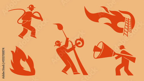 Fire and Flame Icons – Torch, Campfire, Fireplace, Fire Safety Symbols